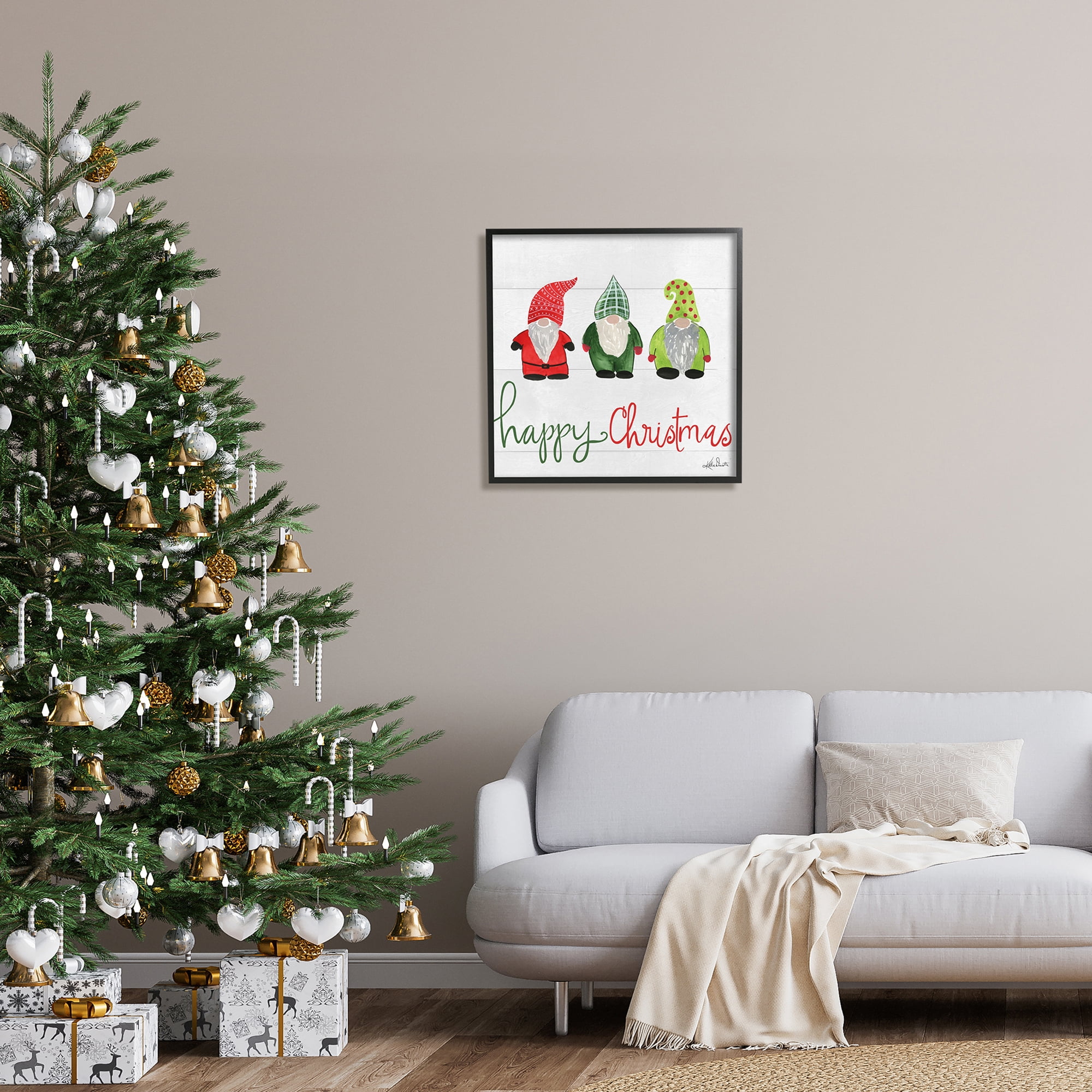 Happy Christmas Jolly Holiday Gnomes Patterned Hats Inspirational Graphic Art Framed Art Print Wall Art
