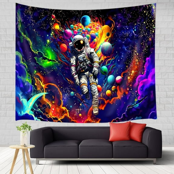 Blacklight Astronaut Space Tapestry, Cool Reactive Galaxy Universe Planet Glow In Dark Tapestries For Astronaut, Men Poster Tapestry Bedroom Living Room Dormitory, 60X40IN