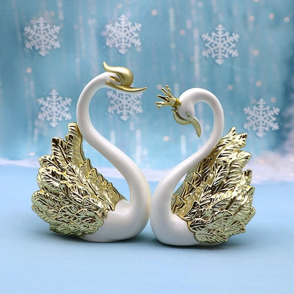 WHAMVOX 2 Pcs Golden Plastic Swan Crown Sculpture for Car Dashboard Decoration and Cake Ornament 6.5cm