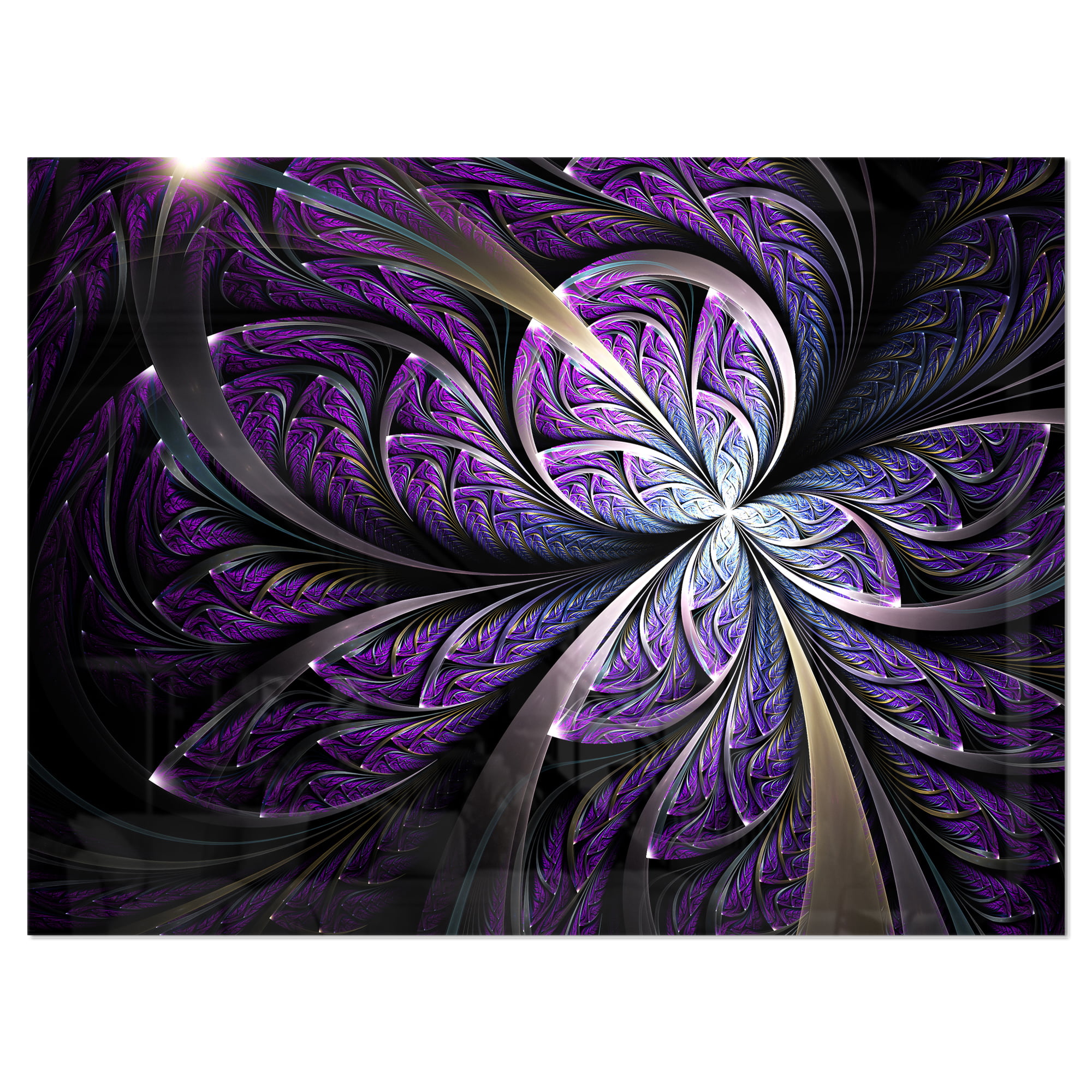 Designart 'Glittering Purple Fractal Flower ' Floral Metal Wall Art