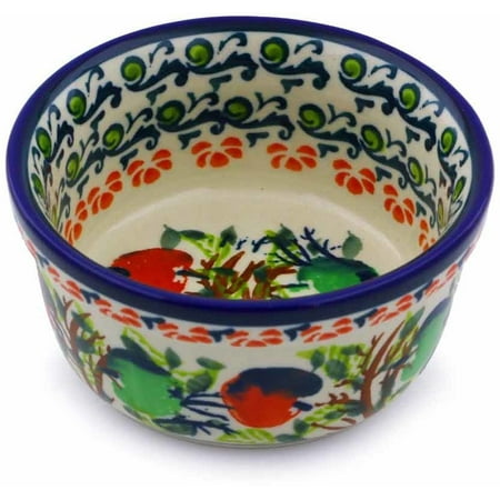 Polish Pottery 3½-inch Bowl (Red And Green Berries Theme) Hand Painted in Boleslawiec, Poland + Certificate of Authenticity