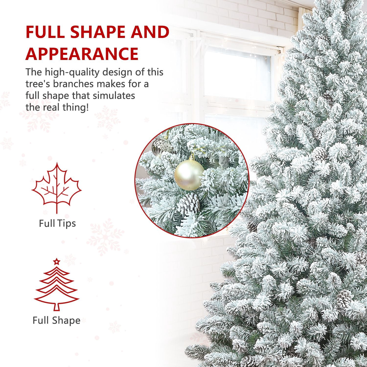 6Ft Artificial Tree, White Flocked pine Premium Christmas Tree, 888 Realistic PE & PVC Mixed Tips