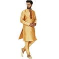 thumbnail image 2 of SKAVIJ Men's Kurta Pajama and Scarf 3-Piece Set Wedding Party Dress Gold XL, 2 of 6