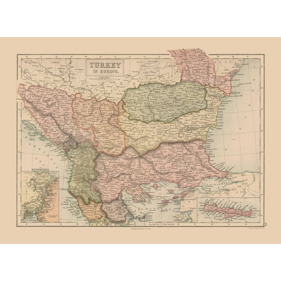 Historic Map - Europe Turkey - Black 1867 - 31.22 x 23 - Vintage Wall Art