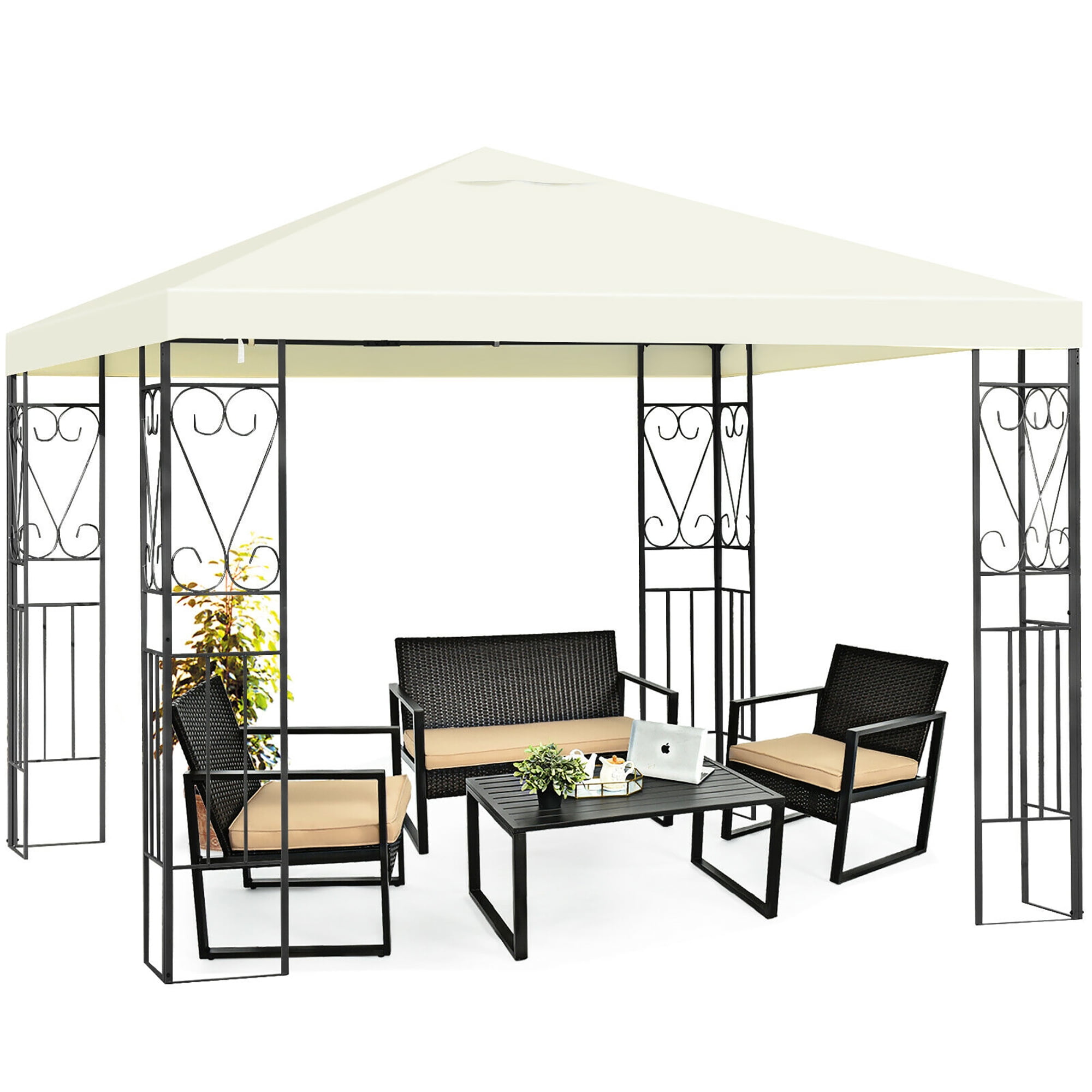 Costway 10'x10' Steel Frame Patio Gazebo Canopy Tent Shelter Patio Party Awning