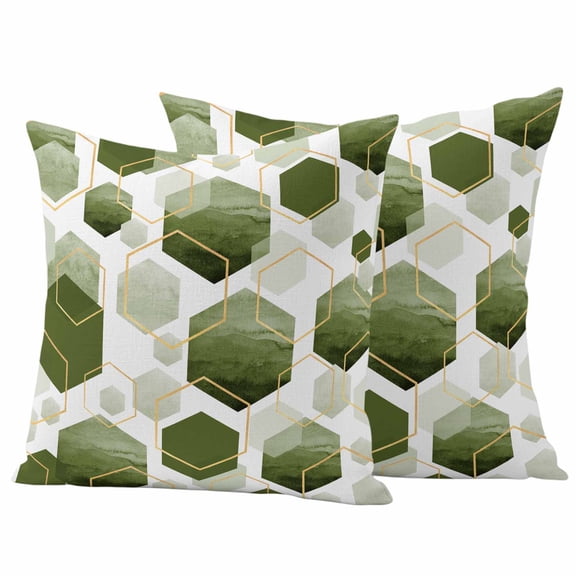 Outdoor Waterproof Pillow Covers Watercolor Sage Green Hexagon Decorative Throw Pillow Protectors,Pillowcase Cushion Cases for Patio Sofa Garden Couch,16x16in,Pack of 2