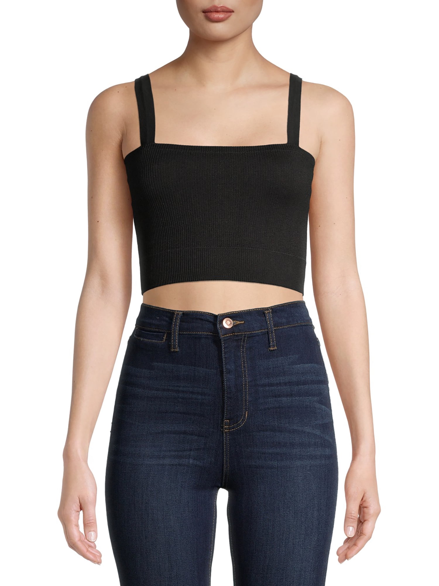 No Boundaries Juniors Seamless Ribbed Tube Top with Straps