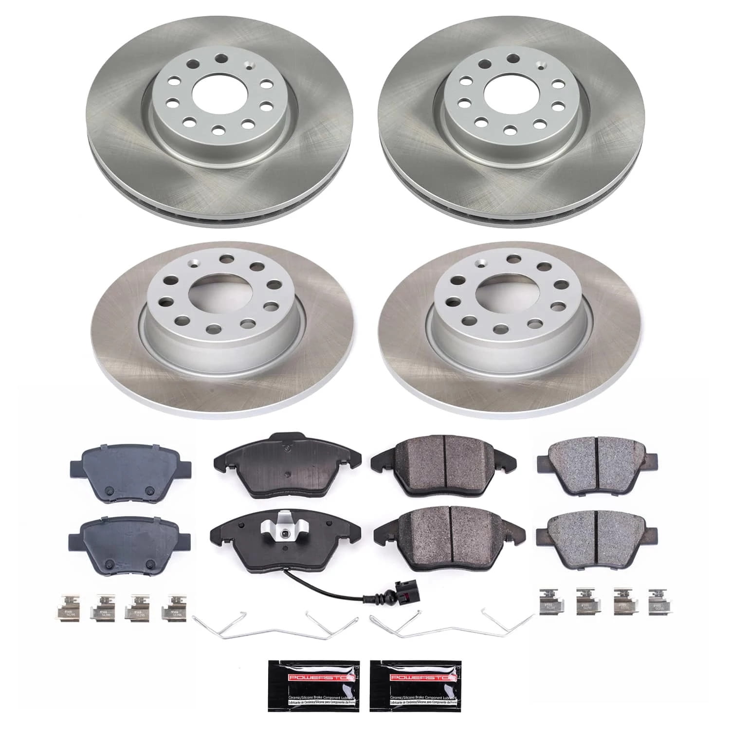 PowerStop Front and Rear Semi-Coated Rotor and Low-Dust Ceramic Brake Pad Kit SC5801