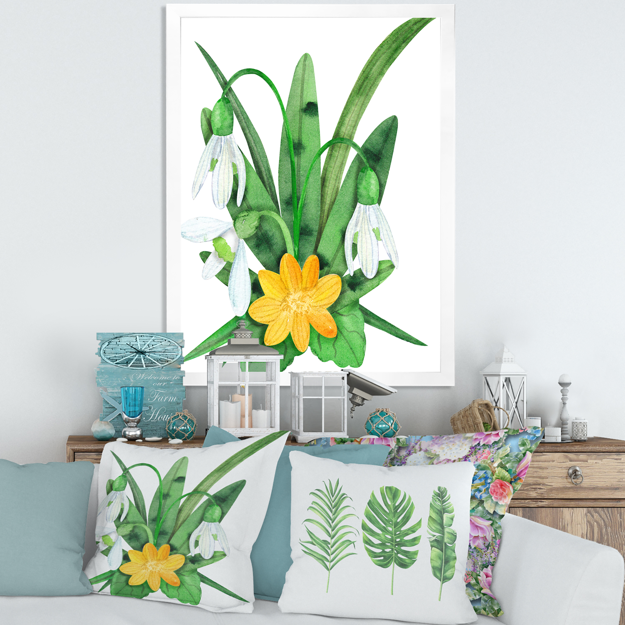 Designart 'Snowdrops and Yellow Erantis VIntage Flowers' Traditional Framed Art Print