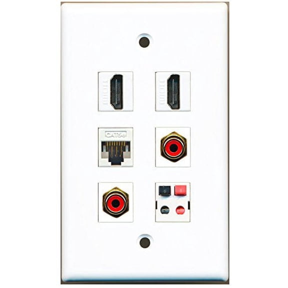 RiteAV - 2 HDMI 2 Port RCA Red 1 Port Cat5e Ethernet White 1 Port Speaker Wall Plate