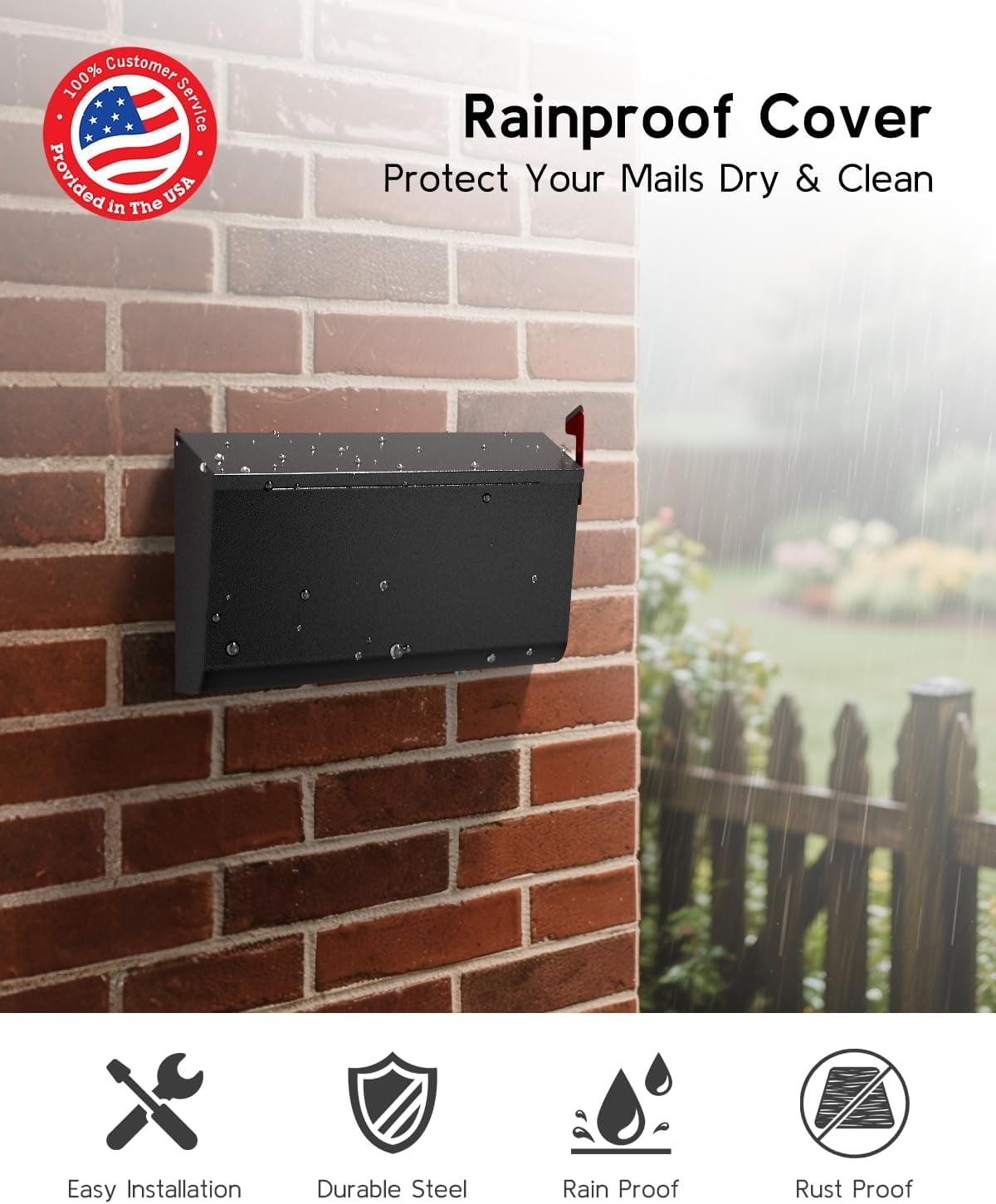 POCHAR Large Wall-Mount Mailboxs with Flag, 16.3'' x 3.9'' x 9.6'', Galvanized Steel Waterproof & Rustproof Morden Mailbox for Outside (Black)