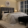 thumbnail image 2 of Amolife Queen Bed Frame, Upholstered Platform Bed with Wingback and Geometric Headboard, Gray, 2 of 14