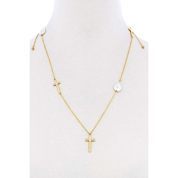 CC Wholesale Clothing - Triple Cross And Pearl Pendant Endless Necklace