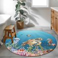 thumbnail image 3 of Turtle Coastal Round Area Rug 3Ft Washable Small Circle Rugs for Kitchen Entryway, Nautical Ocean Summer Beach Coral Octopus Non-Slip Carpet Floor Mats Indoor Outdoor Carpet Runner Home Decor, 3 of 8