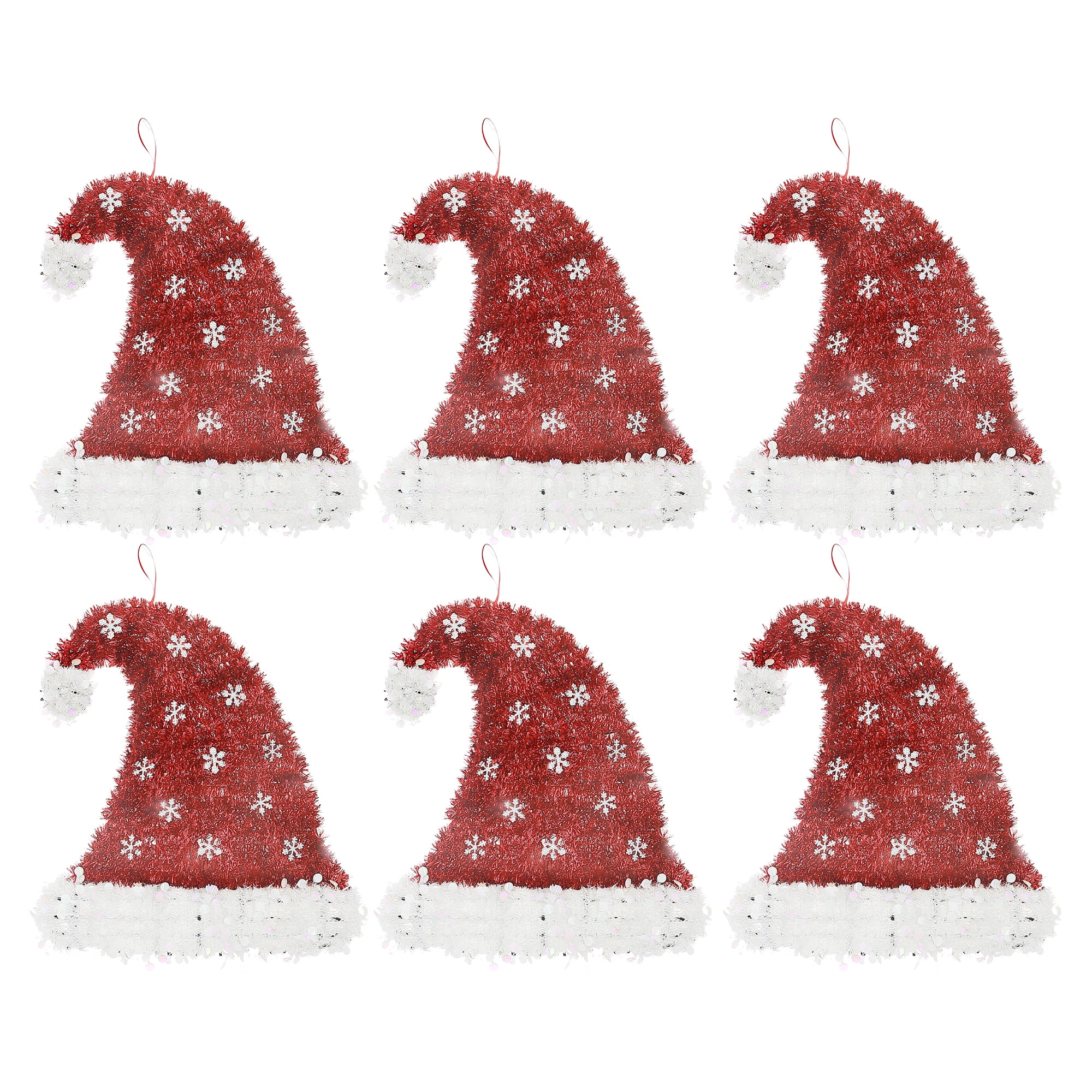 Snowflake Hat With Pompom Tinsel Ornament - Set of 6