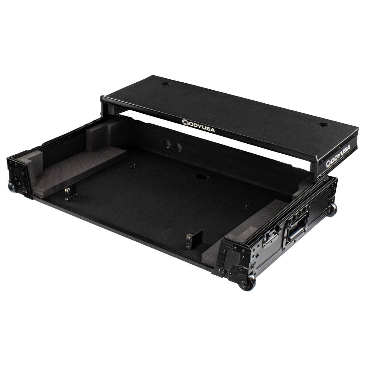 Odyssey FZGSRANE4W1BL 1U Flight Case with Glide Style Laptop Platform and Wheels for Rane Four Controller - Black Label