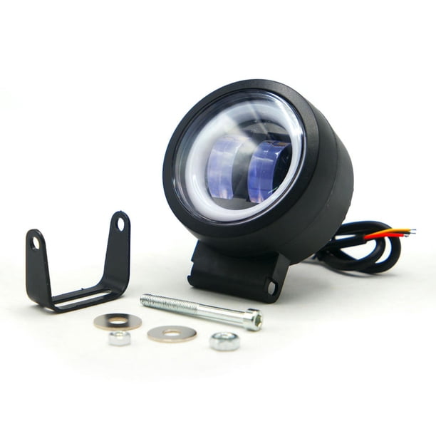 Faro Para Moto Rasen Auxiliar Led Con Lupa Redondo Con 2 Led Ojo De Angel Con Luz Blanca Fija Y Estrobo amarillo