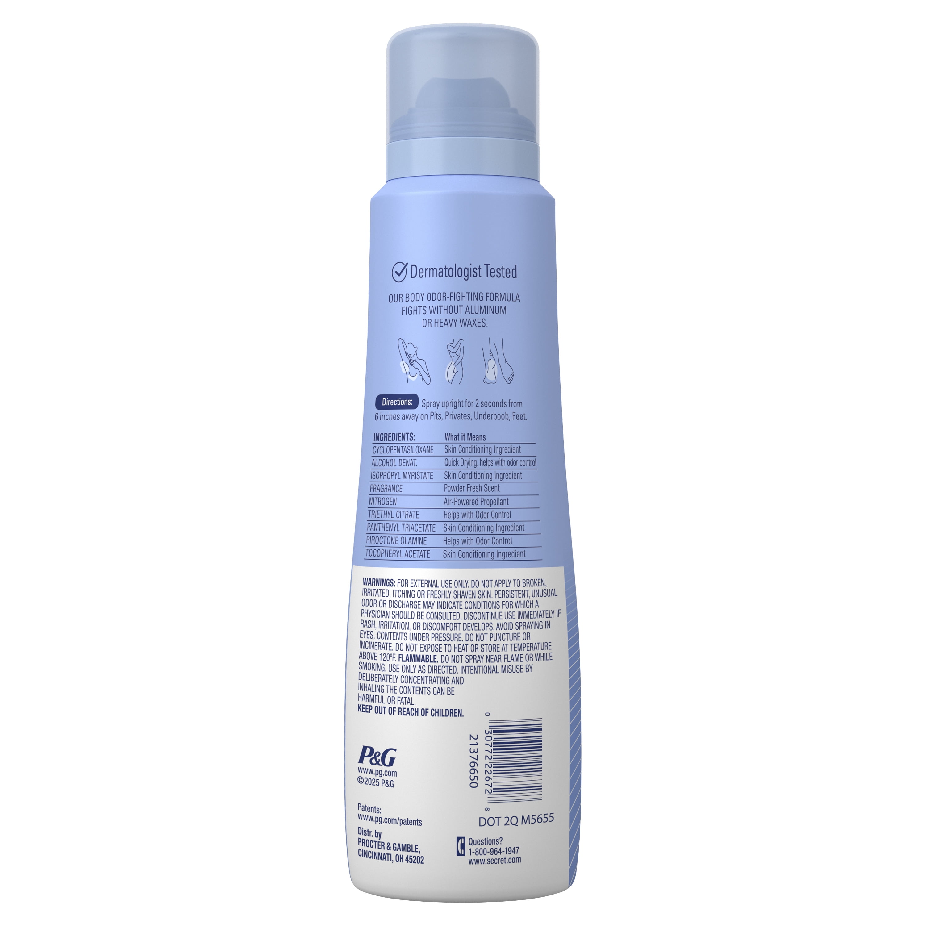 Secret Whole Body Deodorant Spray for Women, Powder Fresh Scent, Aluminum Free Deodorant, 72 HR Odor Protection, 3.5 oz