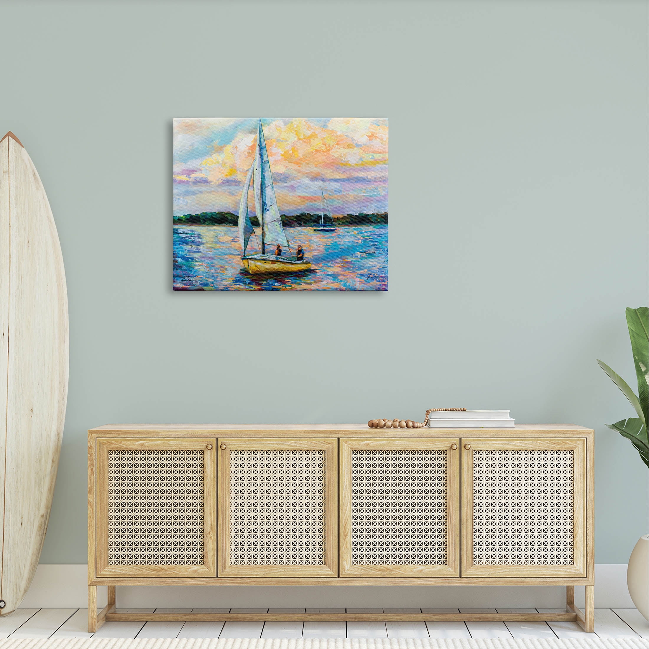 Stupell Industries Vivid Nautical Sailboat Landscape Painting Gallery Wrapped Canvas Print Wall Art, Design by Jeanette Vertentes