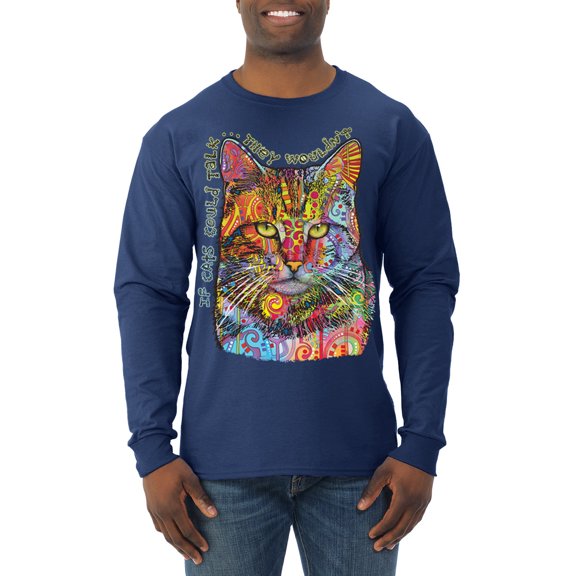 Dean Russo If Cats Could Talk Cat Lover Mens Long Sleeve Shirt, Navy, XX-Large