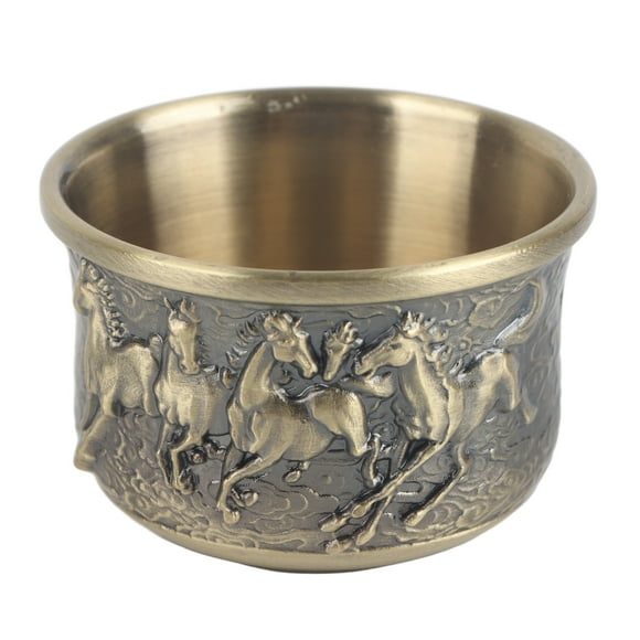 Bronze Wine Cup Retro Style Horse to Success Pattern Metal Wine Glass Hand Crafted Communion Chalice Teacup for KTV Bars
