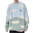 thumbnail image 3 of COSFO Long Sleeve Mens Sweaters for Cold Weather Knit Blue Crew Neck Cow Sweaters Drop Shoulder Men Pullover Sweater, 3 of 6