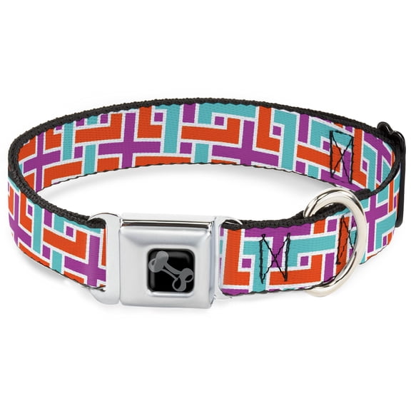 Buckle-Down Pet Collar, Dog Collar Metal Seatbelt Buckle, Weave Close Up White Pink Orange Aqua, 9.5 to 13 Inches 1.0 Inch Wide