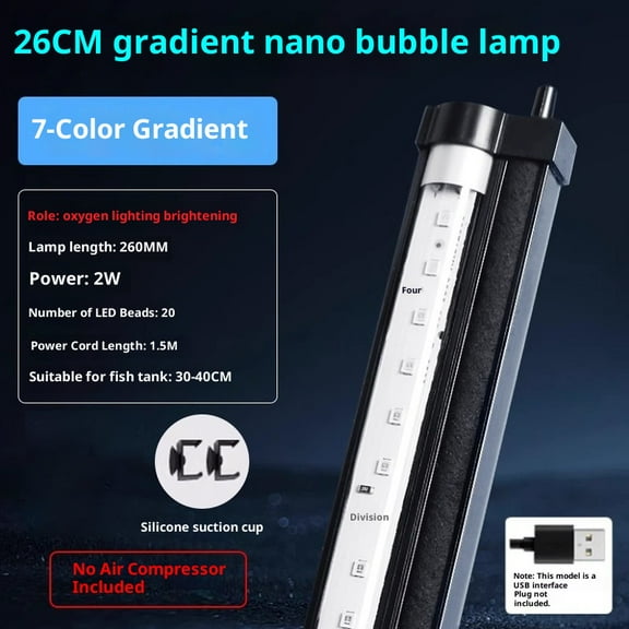 Submersible Aquarium Light:Fish Tank Light with Air Bubble Hole-RGB Color Changing Brightness Waterproof LED Light for Aquarium Fish Tank 10.22 inch
