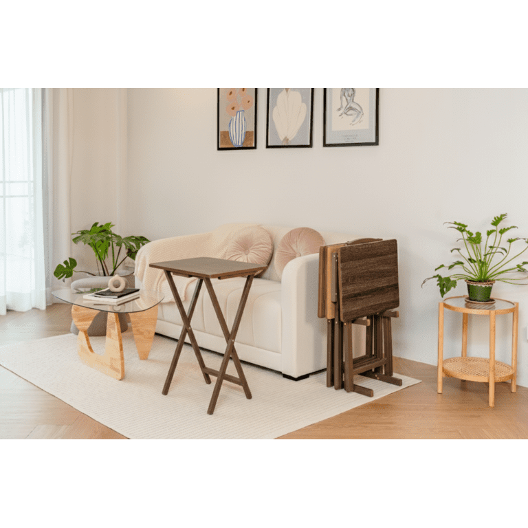 Mainstays 5-Piece Solid Rubberwood Folding TV Tray Set with