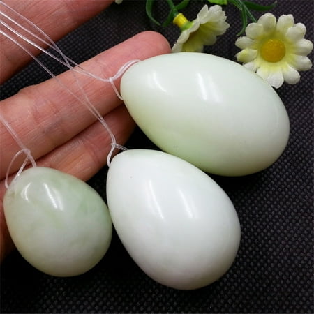 Superior Nephrite Jade Egg-Medium-Drilled with Unwaxed String, Cleaning Brush and Instructions for All Levels of Users in Kegel Exercises to Gain Better Bladder Control to Prevent