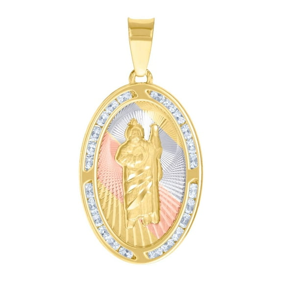 10k Tri-color Gold Unisex Cubic Zirconia Diamond-cut St. Jude Religious Pendant Necklace 37.4x18.7mm Wide Pendant for Wo