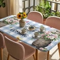 thumbnail image 3 of Blue Plaid Groundhog Table Cloths for 4 Foot Rectangle Tables, Spring Floral Butterfly Botanical Patio Waterproof Elastic Fitted Tablecloths, Washable Rectangular Table Cover for Camping, 3 of 8