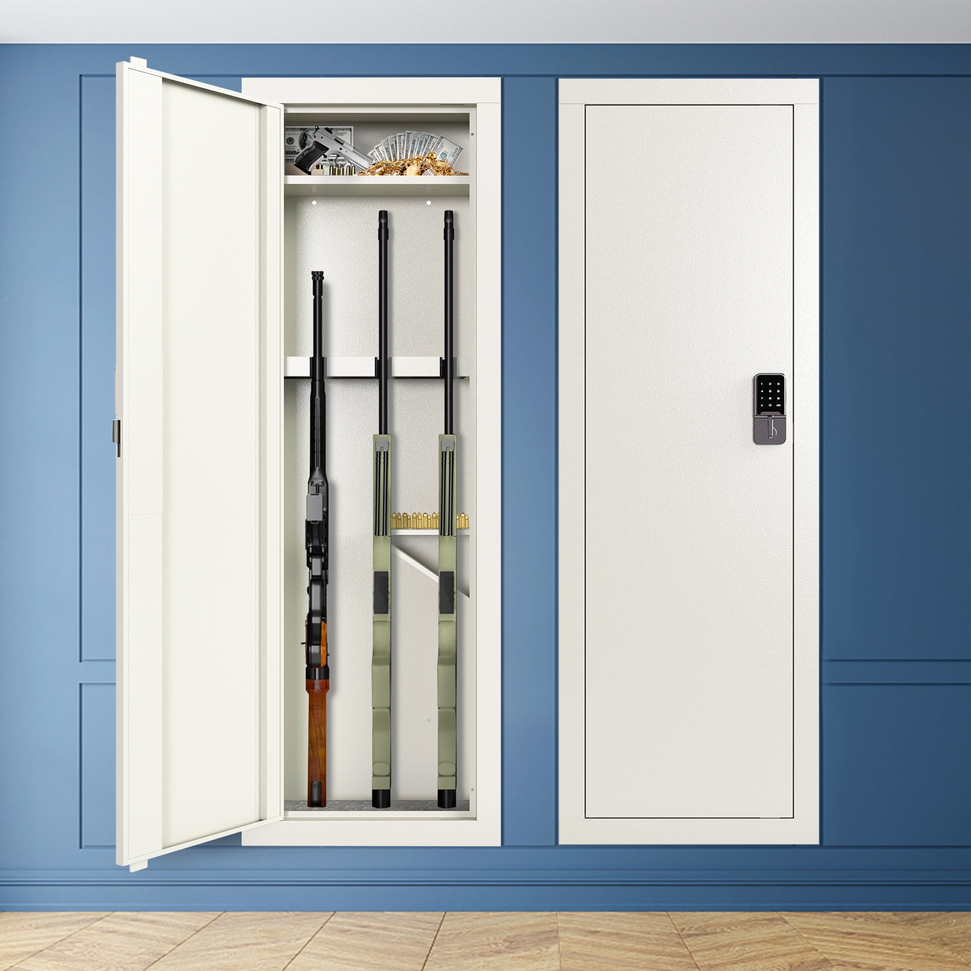 Seizeen In Wall Safe for Gun, Digital Keypad Storage Safe for 3 Rifle