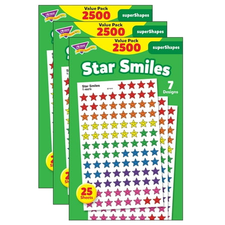 TREND Star Smiles superShapes Stickers Value Pack, 2500 Per Pack, 3 Packs
