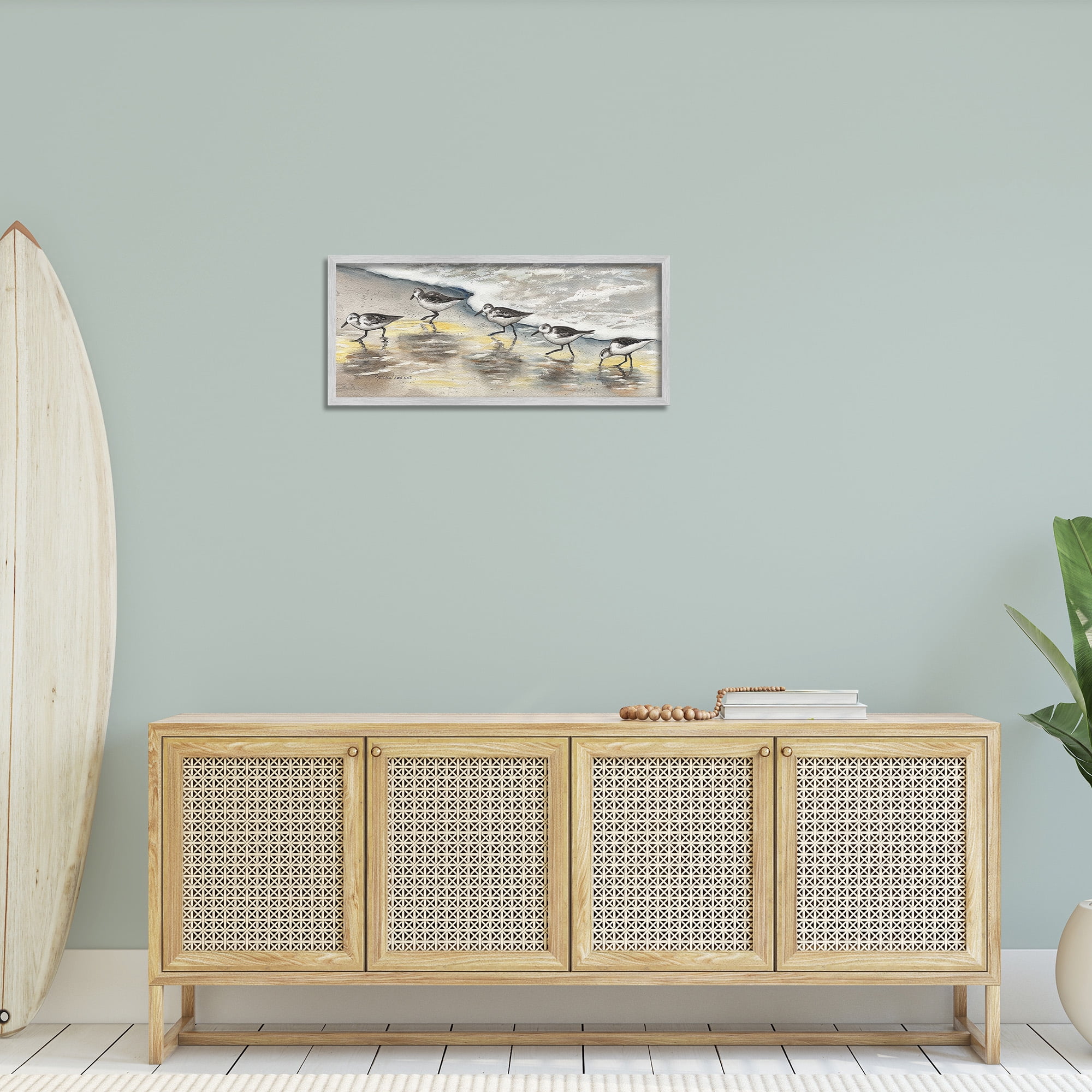 Stupell Industries Sunlit Birds & Beach Foam Animals & Insects Painting Gray Framed Art Print Wall Art, 30 x 13