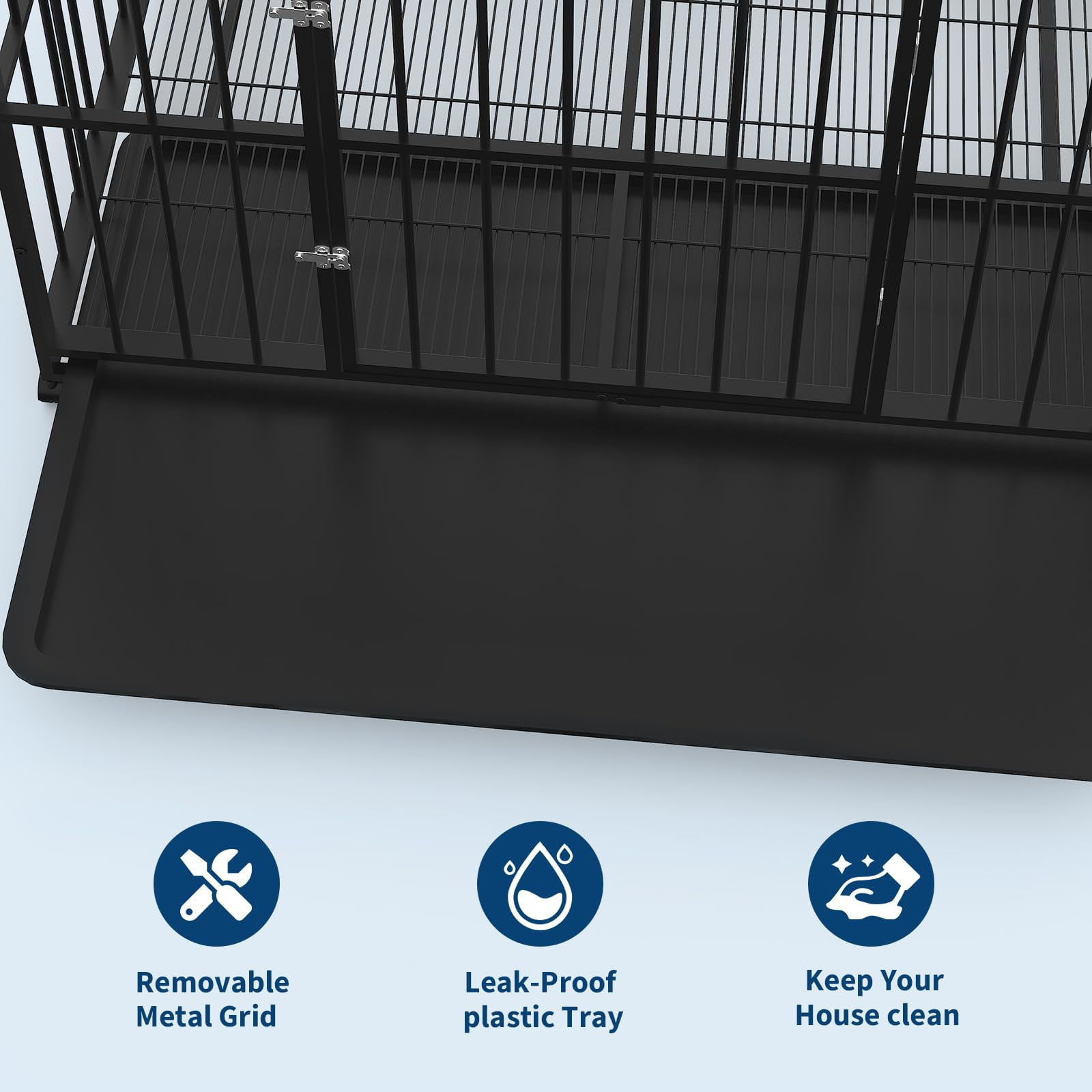 Huisuilinss Indestructible Dog Crate,Stainless Steel Dog Kennel Indoor,Stackable Escape Proof Dog Cage With Wheels,Double Door,Removable Tray For High Anxiety Dogs