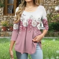 thumbnail image 5 of JTZGDY Summer Tunic Tops for Women Dressy Casual 2025 Fashion 3/4 Lenght Sleeve Floral Printed Ruched Pleated Crewneck Graphic T-Shirts Loose Fit Curvy Hem Blouse Pink#02 L, 5 of 7