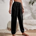 thumbnail image 4 of Women's High Waist Cargo Pants - Drawstring Hem, Side Pockets, Polyester, Casual Summer Trousers, S-XL Sizes, 4 of 7