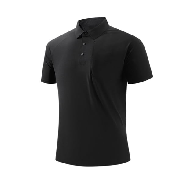 Camisas Elvqul para Caballero Manga Corta Liso con Solapa Casual Negro