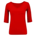 thumbnail image 6 of Sillenn Basic T Shirts Half Sleeve Tee Shirts V Neck Base Layer Trendy Casual Blouses Mid Arm Length Shirts Women Cute Summer Shirts Basic Solid Color Stretchy Top Soft Casual Tee Red L, 6 of 8