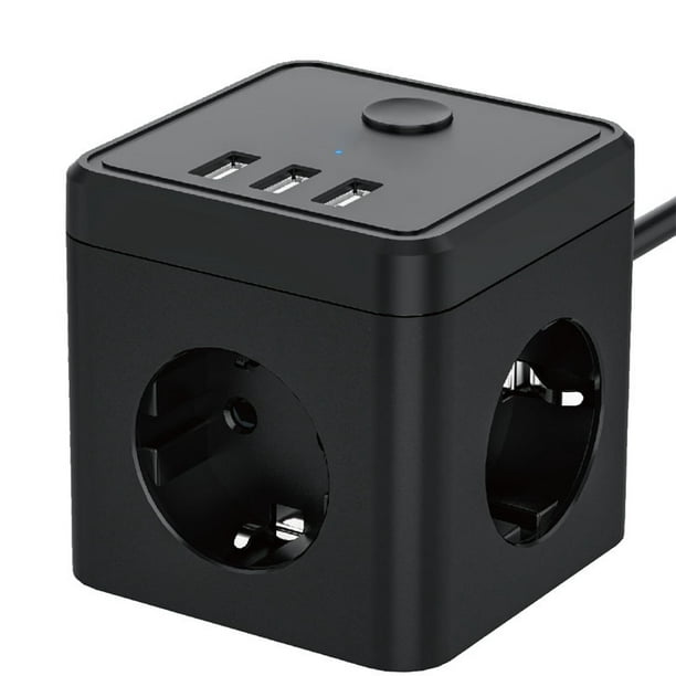 Cube Multiprise USB 3 Prises avec 3 Ports USB Chargeur de Voyage(5V3,4A)  Multiprises Parasurtenseur Parafoudre et Surtension avec Interrupteur Cable  pour Smartphone Tablette- Noir 