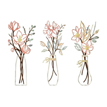 3-Piece Metal Flower Wall Art, Rustic Farmhouse Decor for Bathroom, Dining Room, Living Room, Multicolor Gift