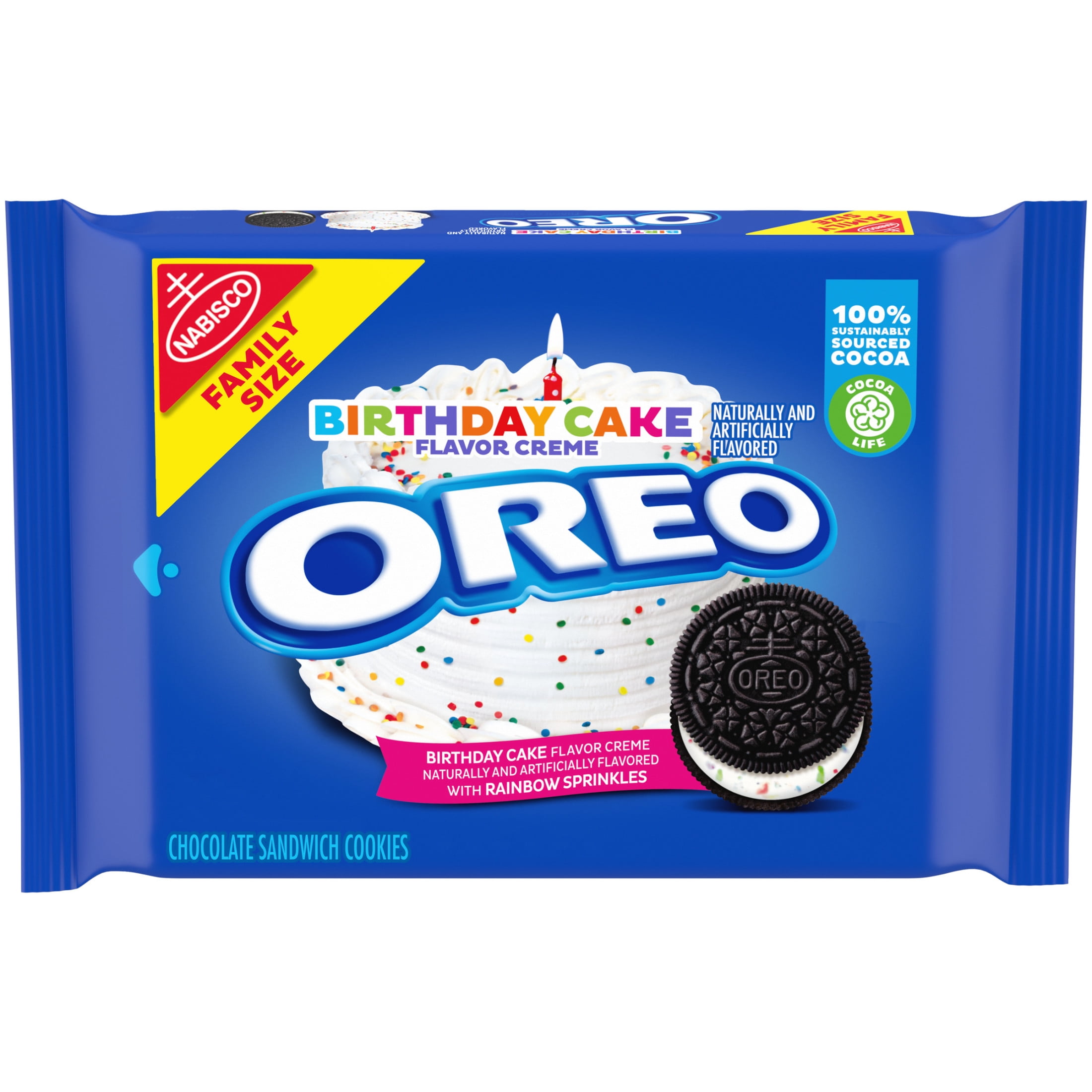 OREO Birthday Cake Creme Chocolate Sandwich Cookies, Family Size, 17 oz