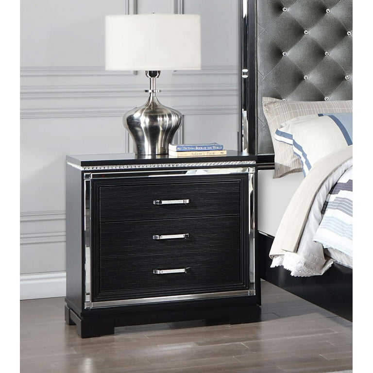Cappola Rectangular 2 drawer Nightstand Silver and Black