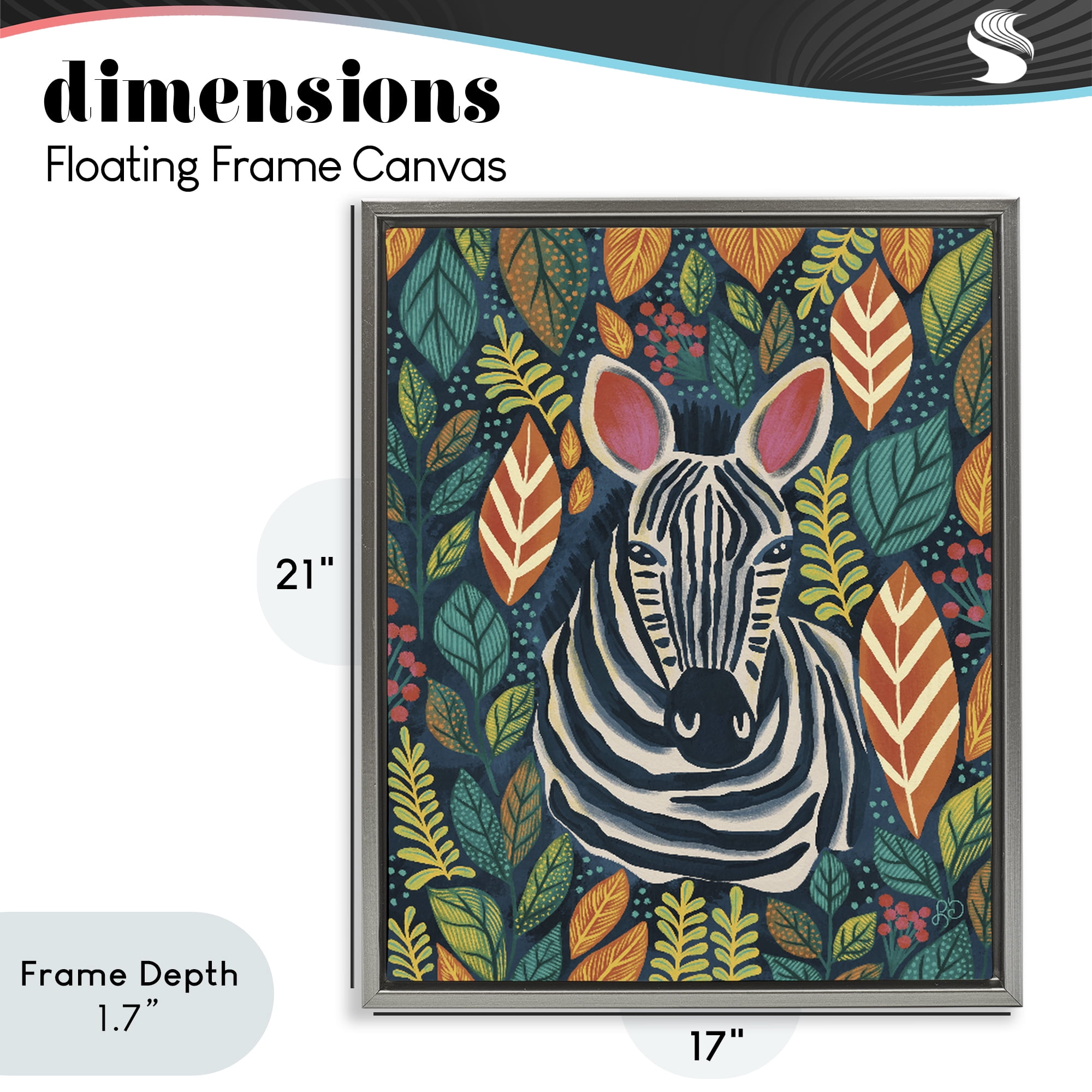 Stupell Industries Exotic Leaf Pattern Zebra Gray Framed Floater Canvas Wall Art, design by Lisa R Dumm