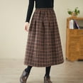 thumbnail image 6 of FRSASU Long Plaid Wool Skirt for Womens Fall Winter Warm High Elastic Waist A line Flared Pleated Wool Tartan Skirts Wine, 6 of 9