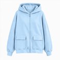 thumbnail image 4 of KPOPLK Drawstring Zip Up Hoodies for Women Fall Cute Jacket Oversized Casual Sweatshirts with Pocket(S,Light Blue), 4 of 4