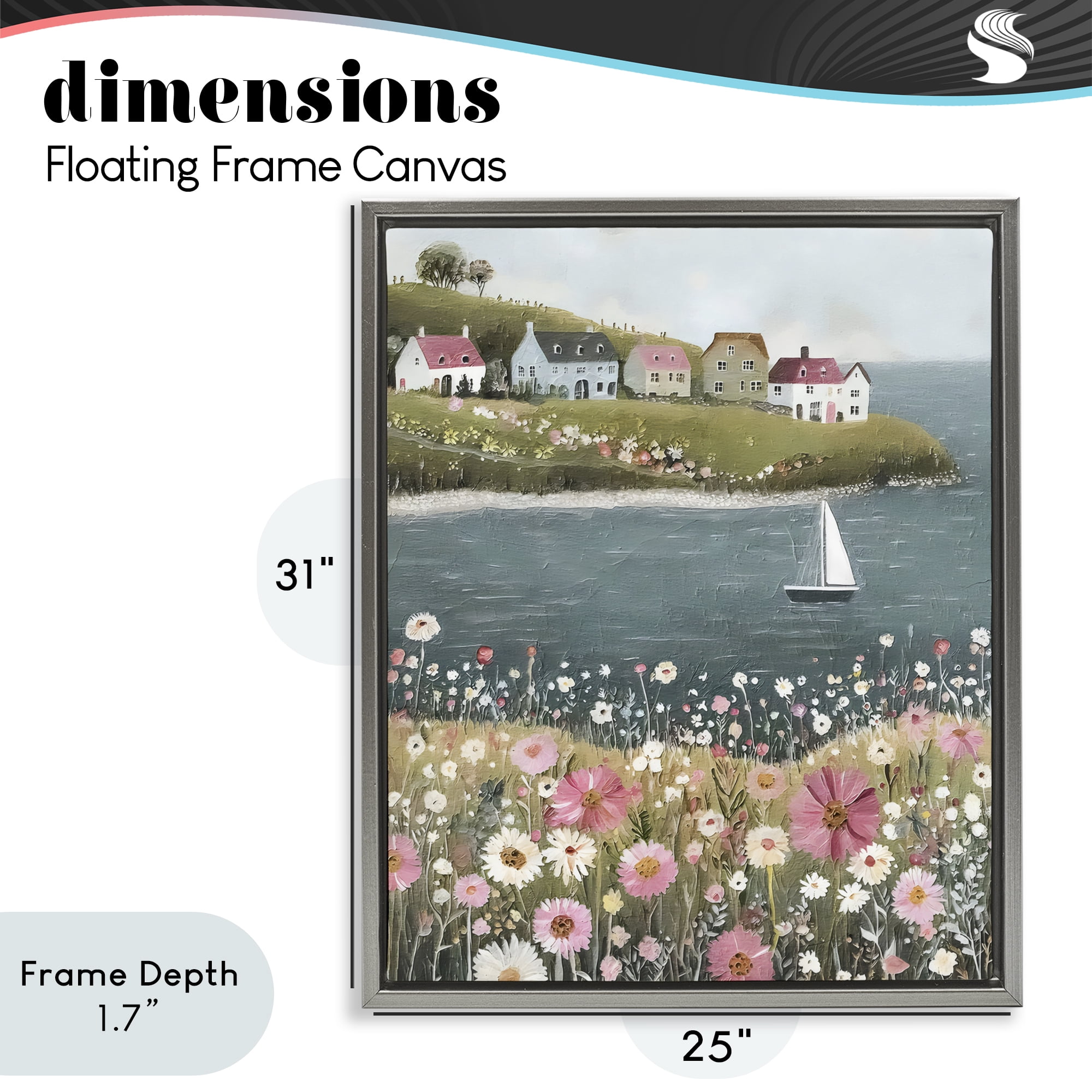 Stupell Industries Pink Meadow & Sailboats Gray Framed Floater Canvas Wall Art, design by Riley B