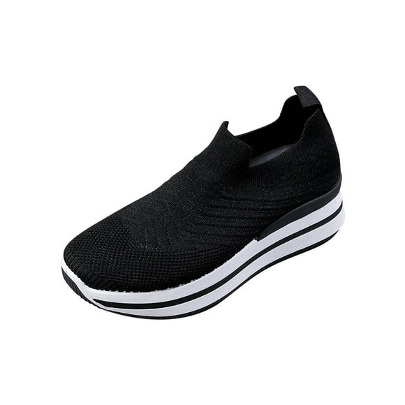 hopeusnice Clearance Women's Knitted Slip On Sneakers Breathable Comfortable Platform Shoes Lightweight Sock Sneakers for Walking Running Daily Wear Black 38