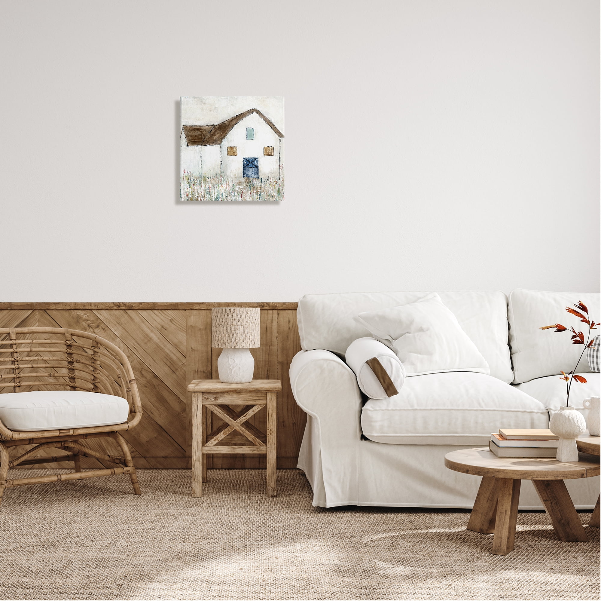 Stupell Industries Rural White Barn Grassy Meadow Thick Brushstrokes Painting Gallery Wrapped Canvas Print Wall Art, Design by Tava Studios